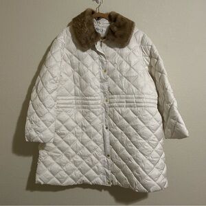 Liz Claiborne White Quilted Puffer with Removable, Faux Fur Collar - 3X